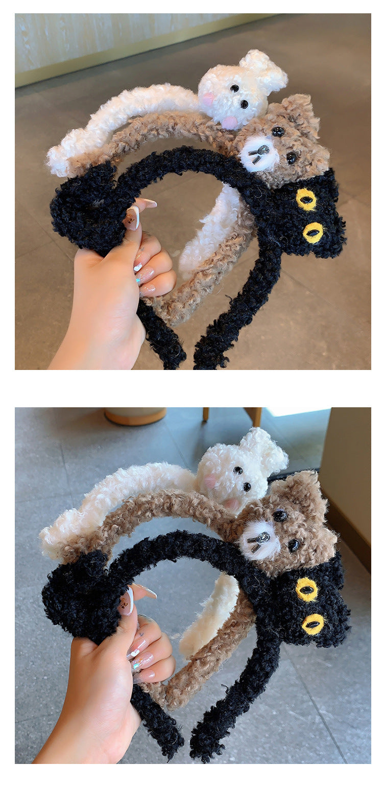 Bow cat ears plush headband face washing hair pressing non-slip headband sweet cute hair bundle children hairpin headdress