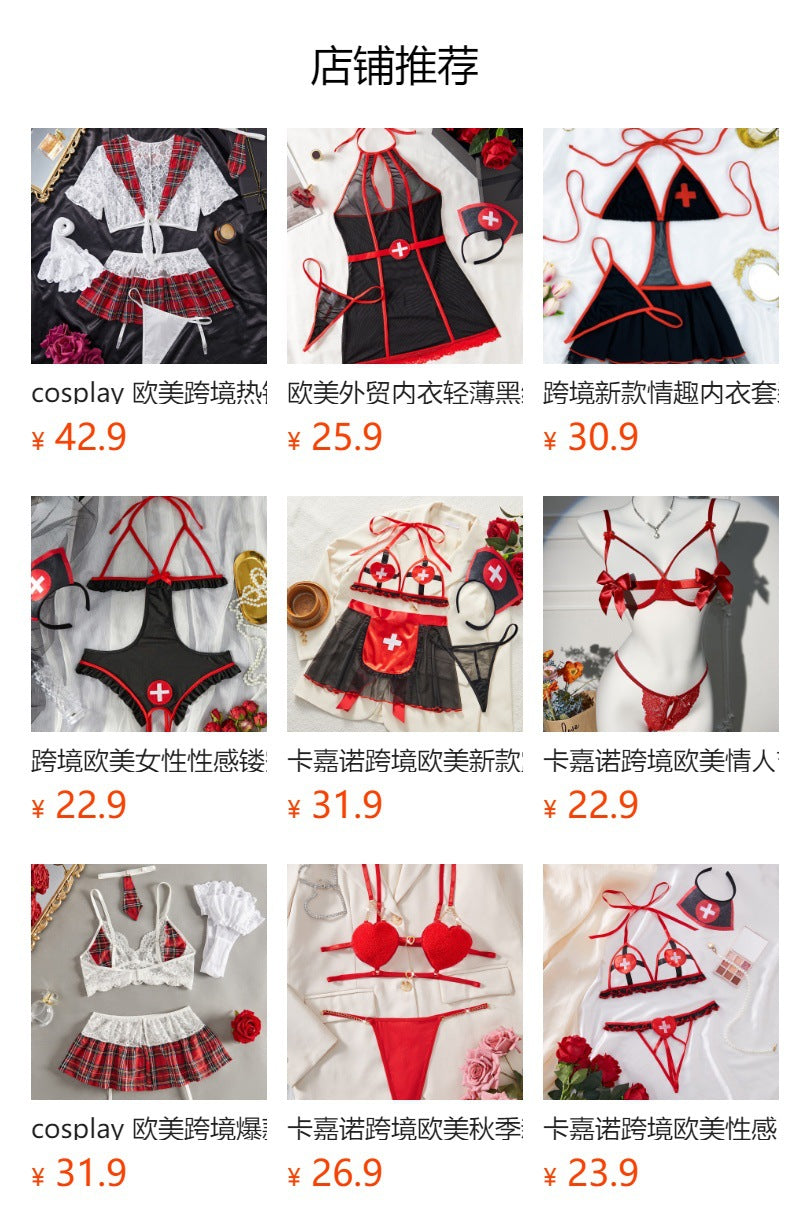 Cabano Cross-Border European and American Sexy Intimates Set Flirting Temptation Webbing Nurse Cos Uniform Cosplay Female