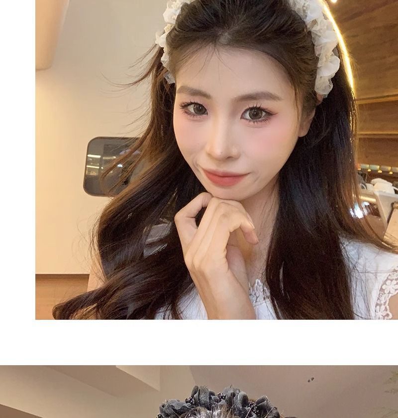 Mesh Pleated Beaded Headband for Women 2026 New Style Comb with Ribbon Headband High Crown Hair Accessory Bangs Hairpin
