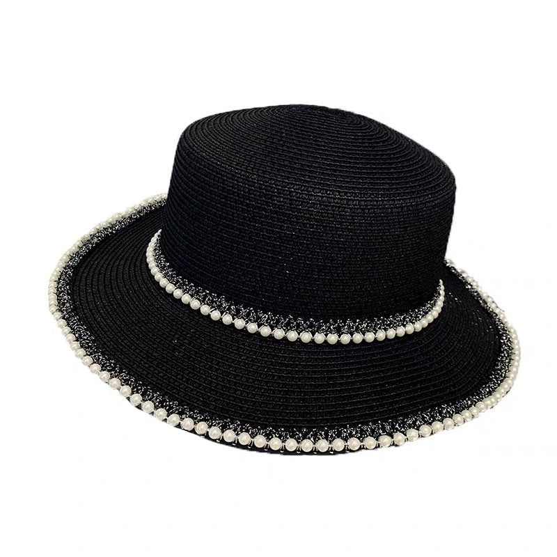 Summer Sunscreen Hat Korean Style Trendy Pearl Straw Hat Women's Seaside Sunshade Hat Outdoor UV Protection Sun Hat