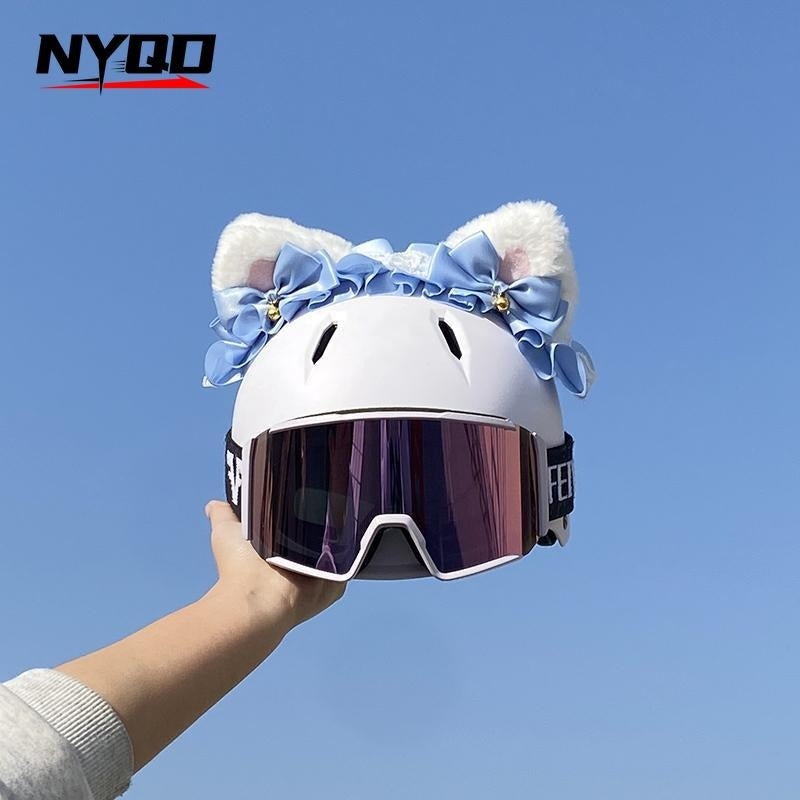 Helmet Decorations, Full-Face Helmets, Half-Face Ski Helmets, Plush Versatile Blue Bell Cat Ear Accessories, Removable
