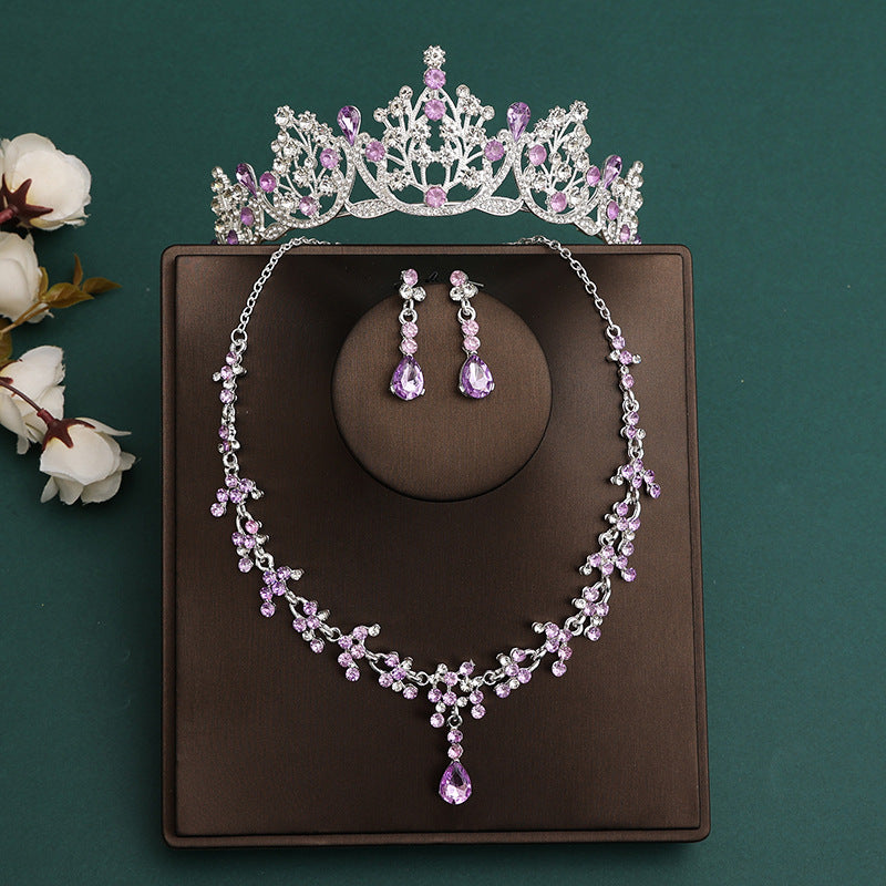 2024 New Bridal Headwear Three-Piece Crown Necklace Set Wedding Hair Accessories Wedding Accessories Jewelry Korean Style