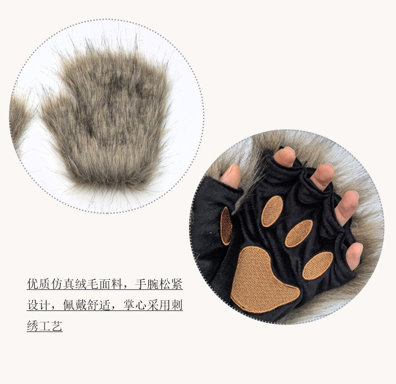 Fox Mask suit Plush Hand-made Animal Tail Gloves Tail Halloween Party Cat Animal Cos Props