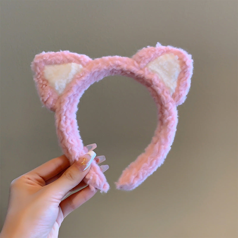 Bow cat ears plush headband face washing hair pressing non-slip headband sweet cute hair bundle children hairpin headdress