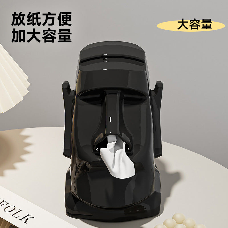 Creative Tissue Box Household Multifunctional Earphone Rack Large Capacity Built-in Spring Easter Island Moai Stone Tissue Box