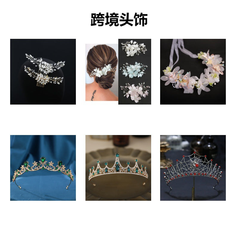 Crown Headwear Bride Fairy Hair Accessories Crown Women's Birthday Performance Headband Princess Wedding Dress Accessories Cross Border