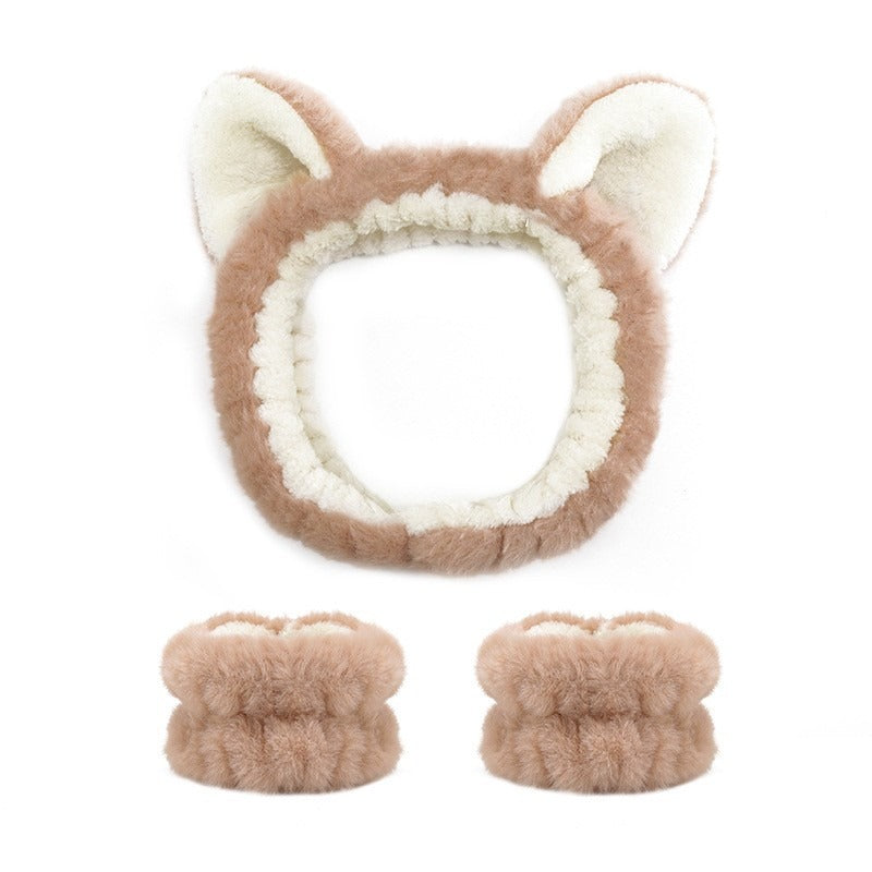 Amazon Plush Headband Wristband Set Face Washing Absorbent Headband Cartoon Cute Waterproof Hairband Wholesale