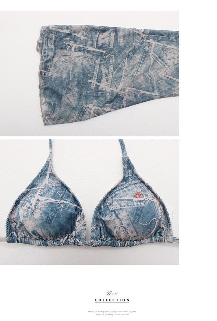 2024 New Korean Style Split Four-Piece Swimsuit, Feminine Small Breasts, Pure Desire, High-End Bikini Hot Spring Swimsuit