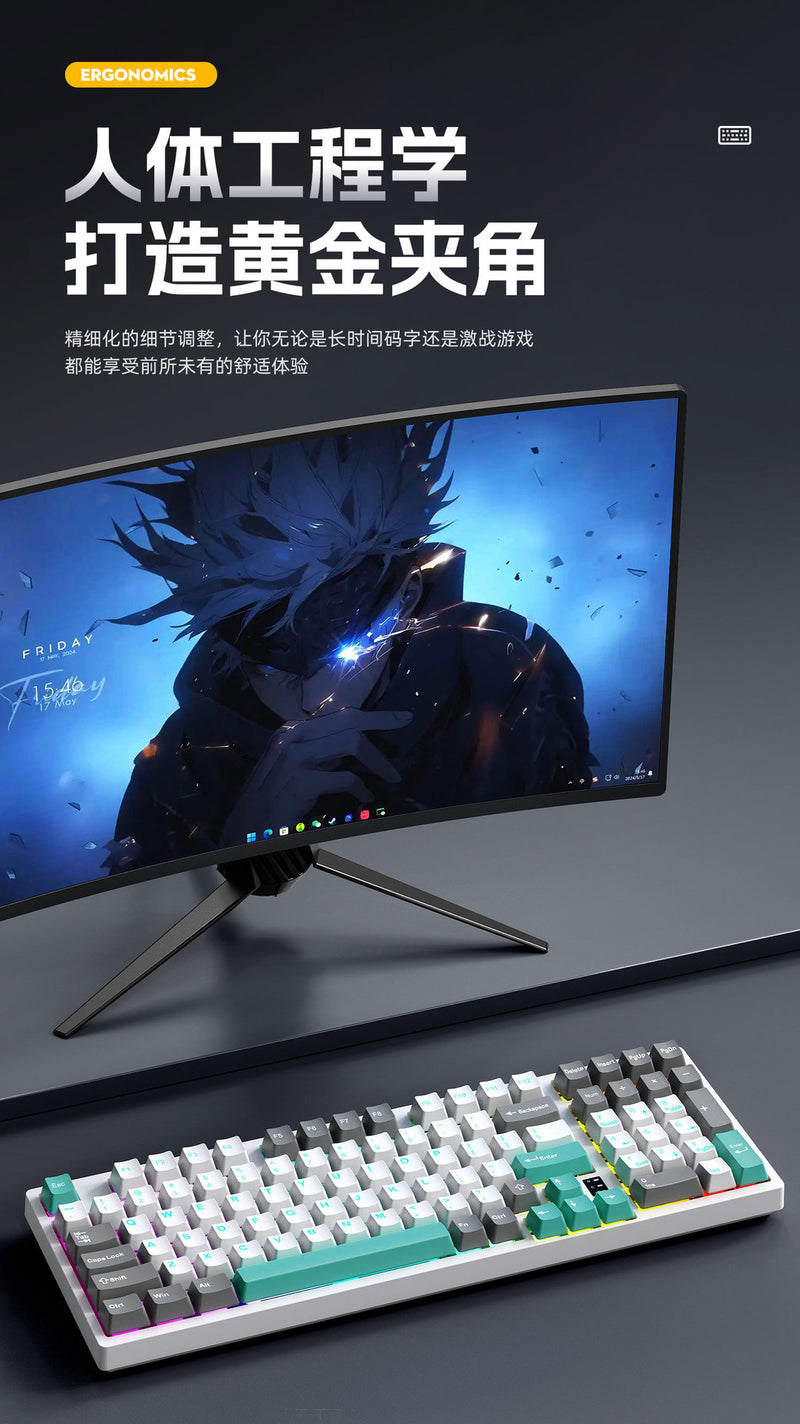 Cracked K98 Customized Mechanical Keyboard E-Sports Office Game Hot-Swappable Rgb Wireless Bluetooth Three-Mode Keyboard