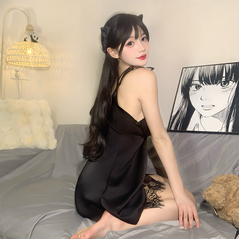 Sexy Sling Nightgown Lace Transparent Deep V Sex Nightgown Backless Temptation Free Couples Flirting Home Nightgown