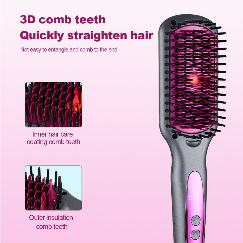 2025 New Infrared Hair Straightening Comb Hair Straightener Fluffy Comb Curling Iron Hair Straightening Comb Salon Accept Custom