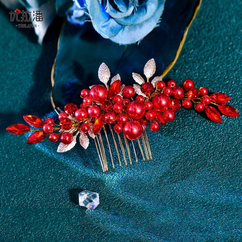 Youlapan Hp596 European and American Fashion Bridal Hair Comb Hand-Beaded Alloy Leaf Hair Accessories Hair Styling Accessories