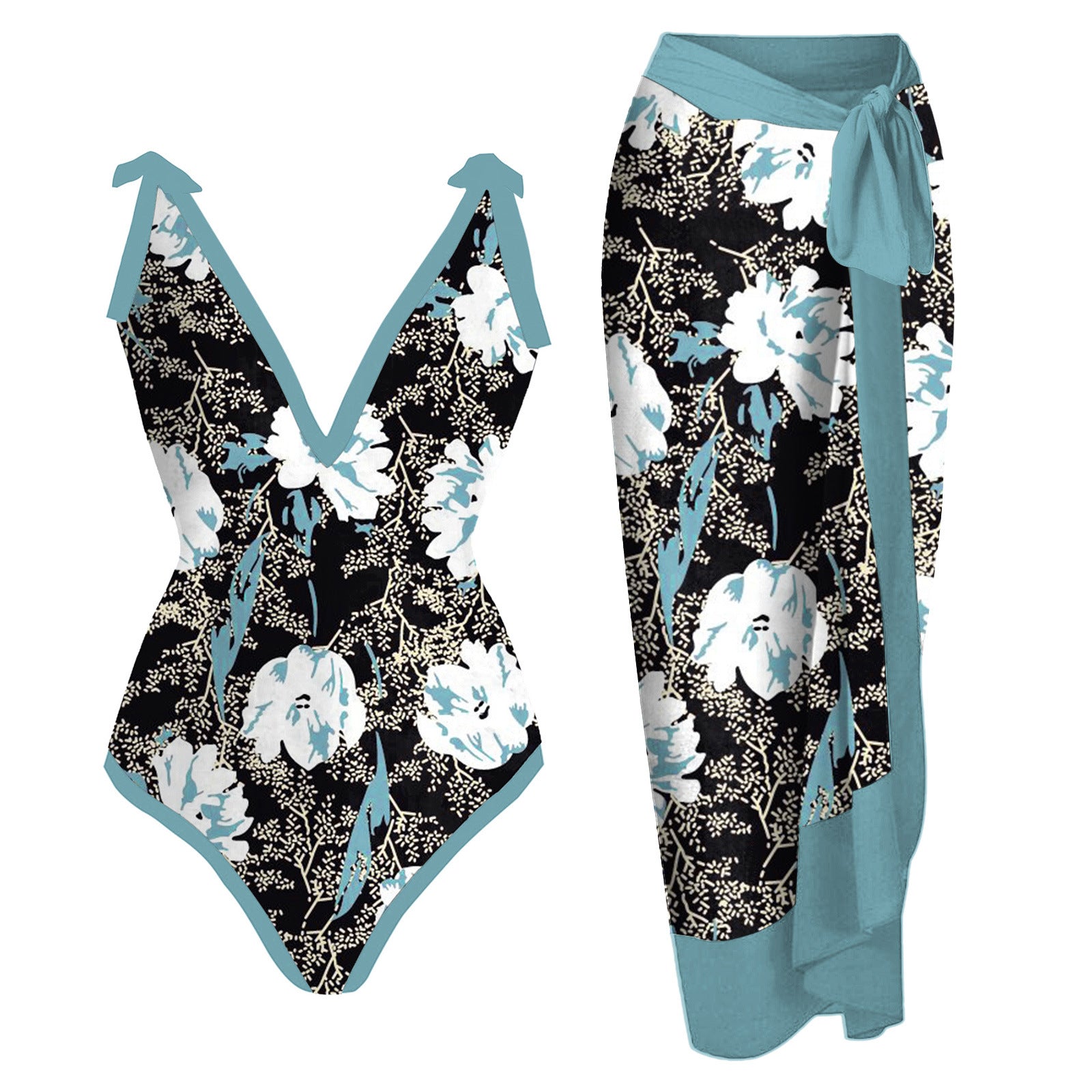 2026 European and American Foreign Trade Ins-Style Cross-Border Aliexpress Printed Swimsuit One-Piece Chiffon Hip-Covering Skirt Two-Piece Swimsuit