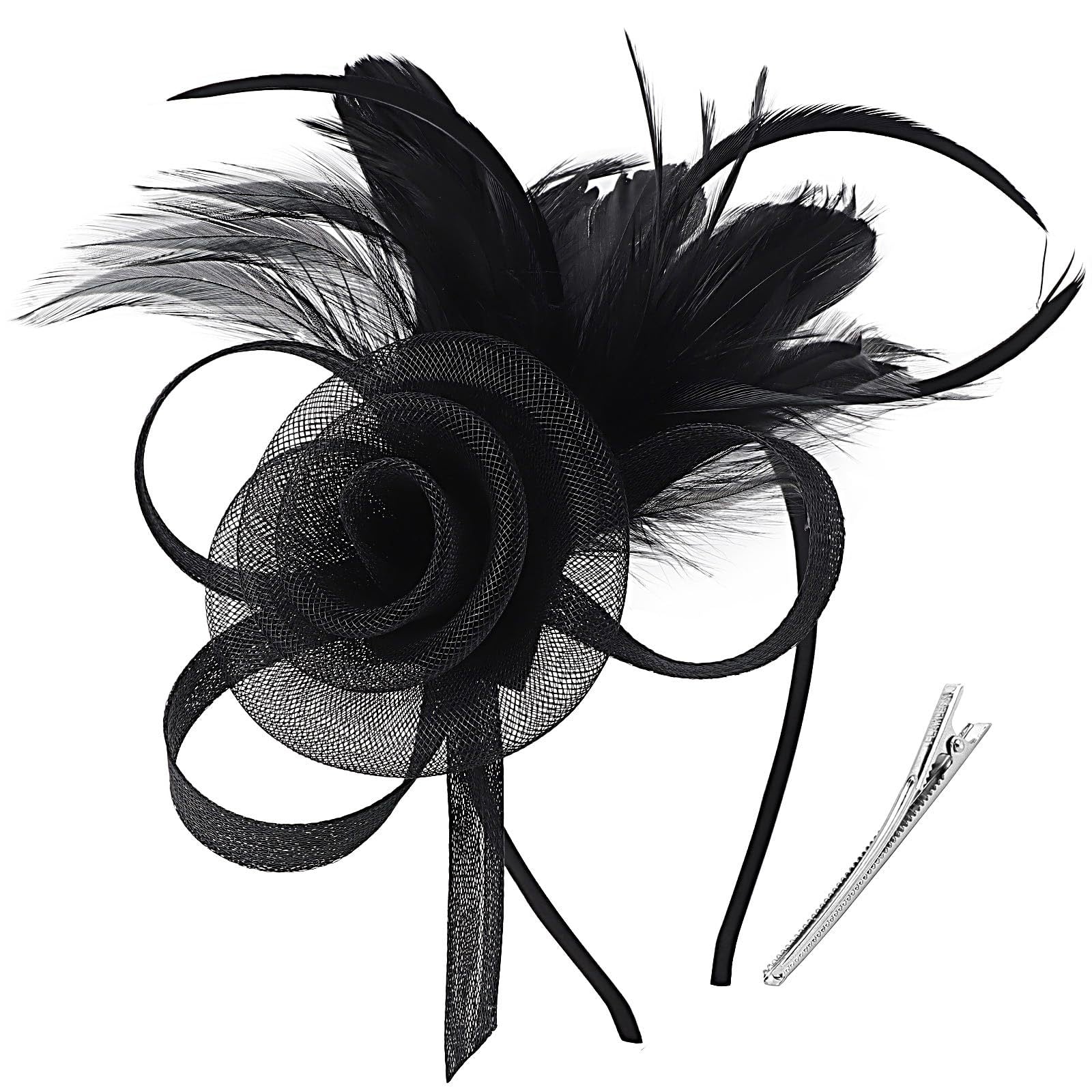 Cross-border Hot Hair Band Mesh Feather Headwear Retro Elegant All-match Headband Hair Accessories Party Performance Headflower