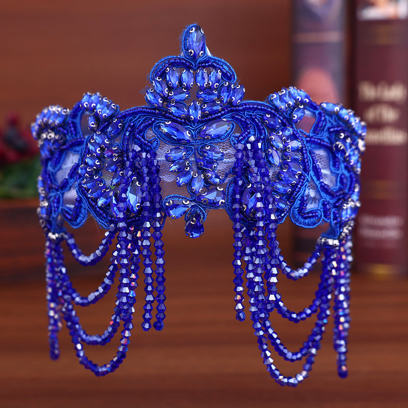 Original Design Light Luxury Full Diamond Tassel Crown Crystal Headband Heavy Industry Women's Ball Hair Accessories Wide Side Headband