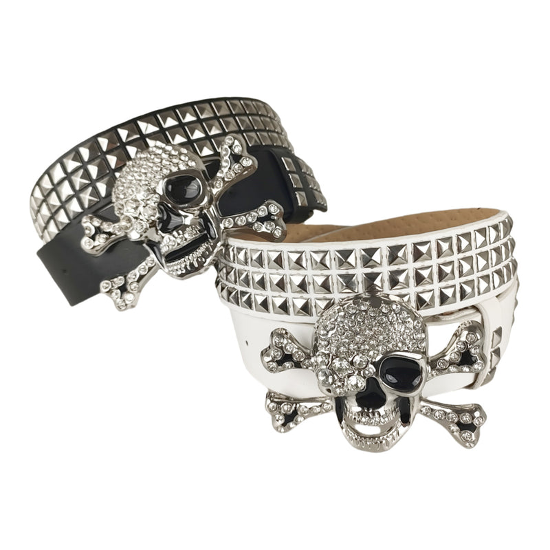 Big Skull Hip Hop Alloy Rivet Square Beads Pyramid Distinctive Belt Women's All-match Decorative High-grade Sense Belt