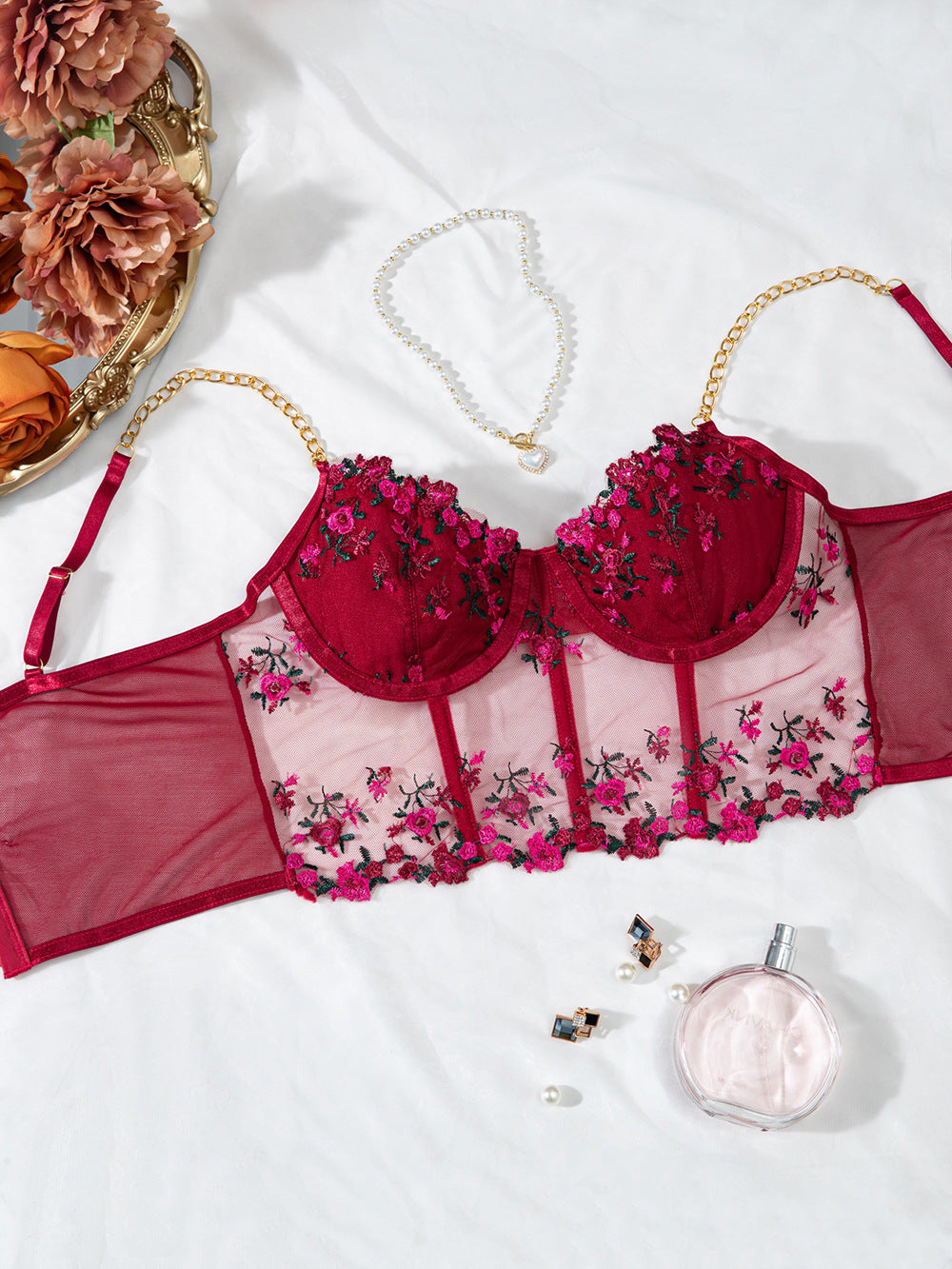 Cross-border Explosions Embroidered Floral Small Sling Fishbone Three-breasted Adjustable Corset Jacket INS Style