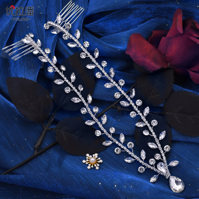 Youlapan Cross-Border European and American Simple Hairband with Rhinestones and Water Drop Design, Forehead Hair Chain, Symmetrical Hair Accessory Hp465