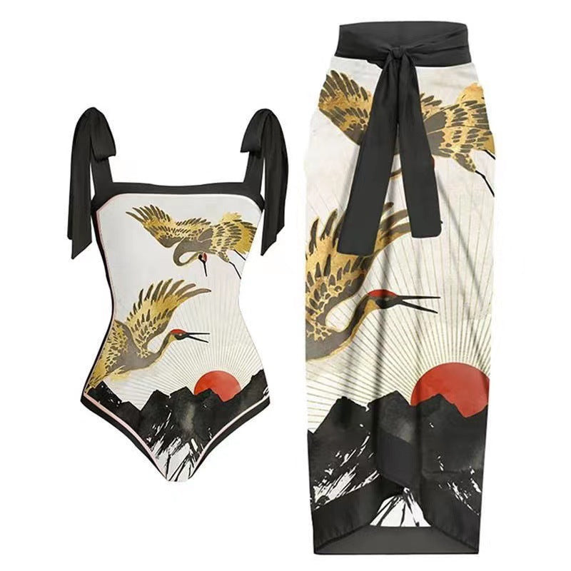 bikini Lace-Up Swimsuit Long Dress Chiffon bikini Southeast Asia Mesh Sexy One-Piece Swimsuit Women European and American