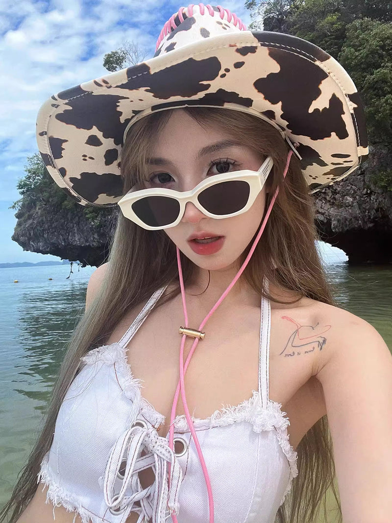 Internet Celebrity Sexy Pure Lust Hot Girl Denim Bikini White Slimming Small Breast Strap Split Vacation Swimsuit Women Summer