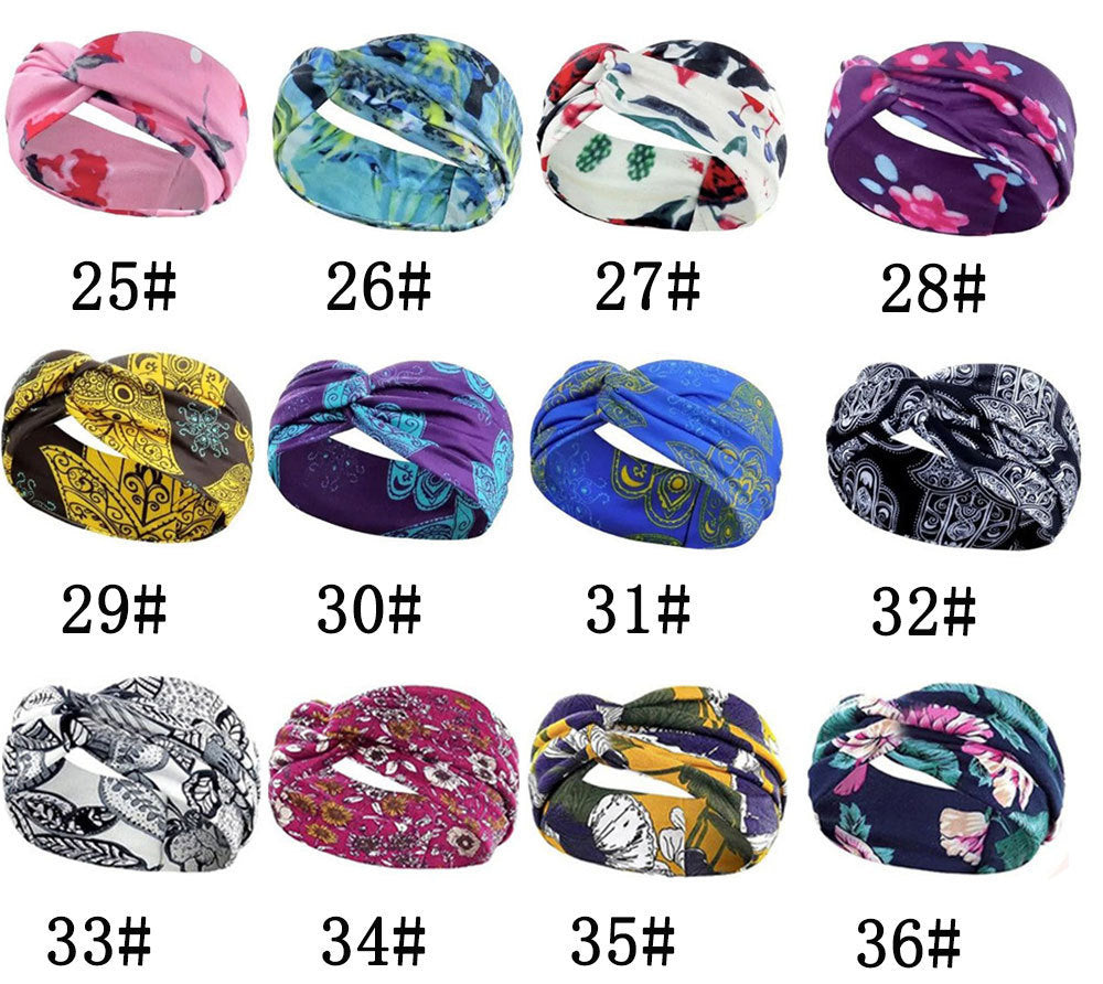 Bohemian Yoga Sports Headband Women's Elastic Non-Slip Wide Headband Exercise Running Sweat-Absorbent Women's European and American Headband