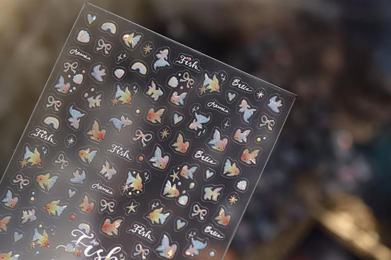 Goldfish Spark Nail Art Stickers Embossed New 3D Three-Dimensional 5D Internet Celebrity Ins National Style Koi Nail Stickers Decoration