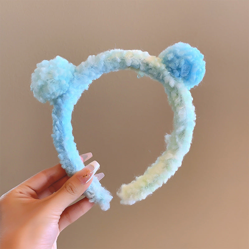 Bow cat ears plush headband face washing hair pressing non-slip headband sweet cute hair bundle children hairpin headdress
