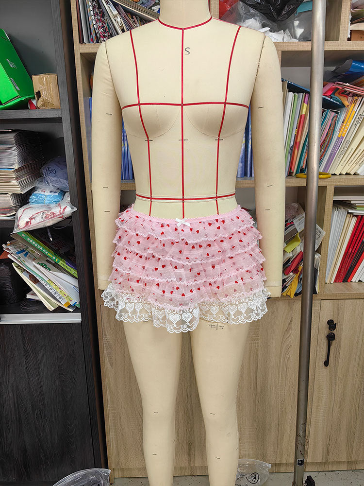 European and American Cross-border New Ballet Style Cake Skirt Short Skirt Fairy Mesh Puff Skirt Lace A- line Skirt Summer Pleated
