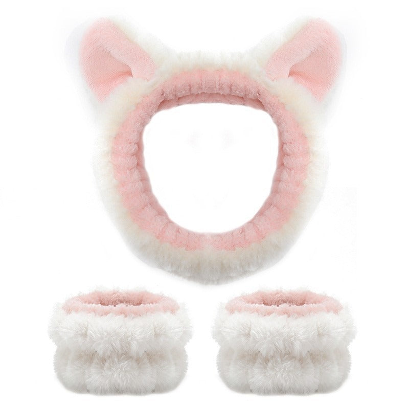 Amazon Plush Headband Wristband Set Face Washing Absorbent Headband Cartoon Cute Waterproof Hairband Wholesale