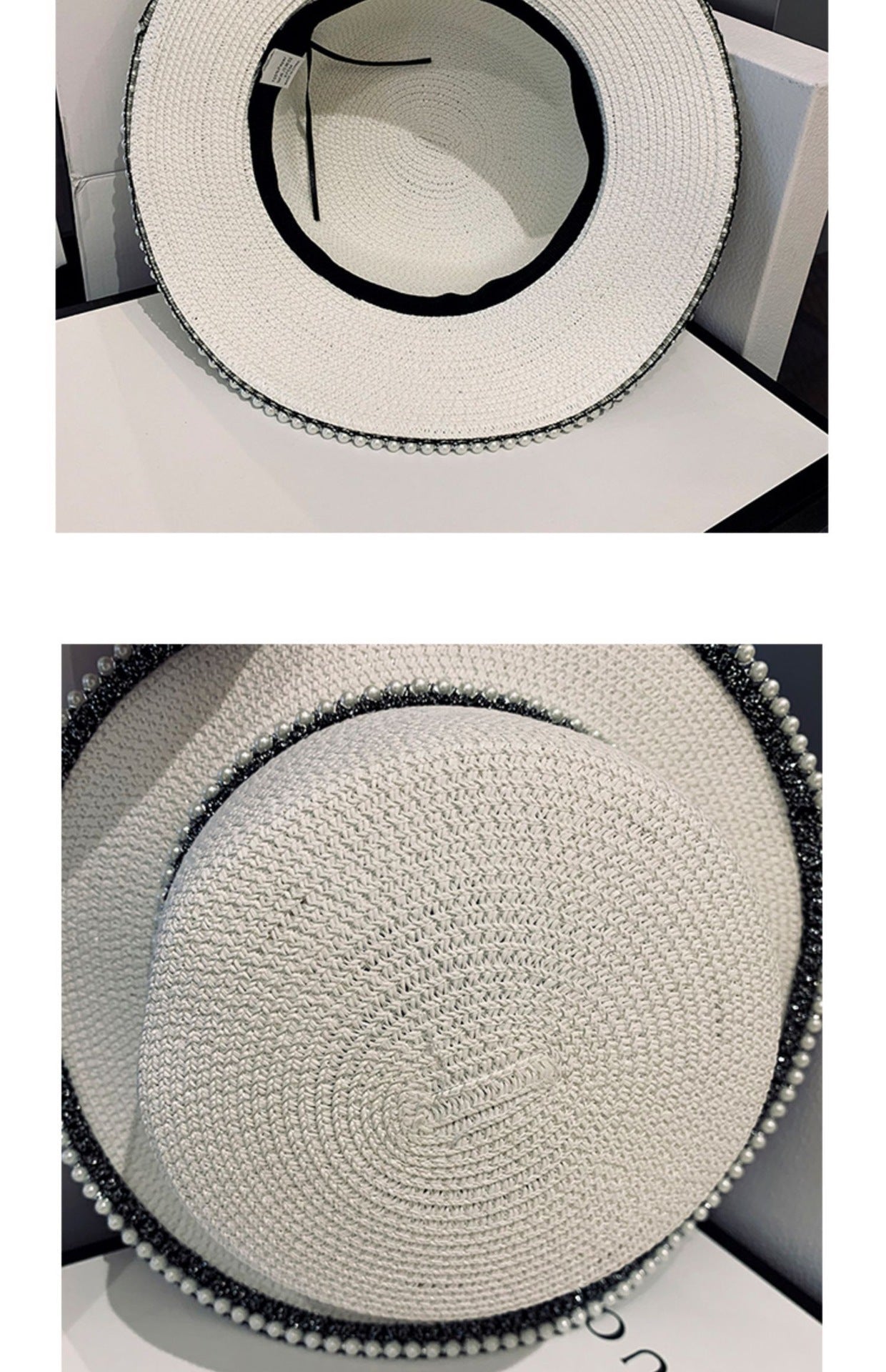 Summer Sunscreen Hat Korean Style Trendy Pearl Straw Hat Women's Seaside Sunshade Hat Outdoor UV Protection Sun Hat