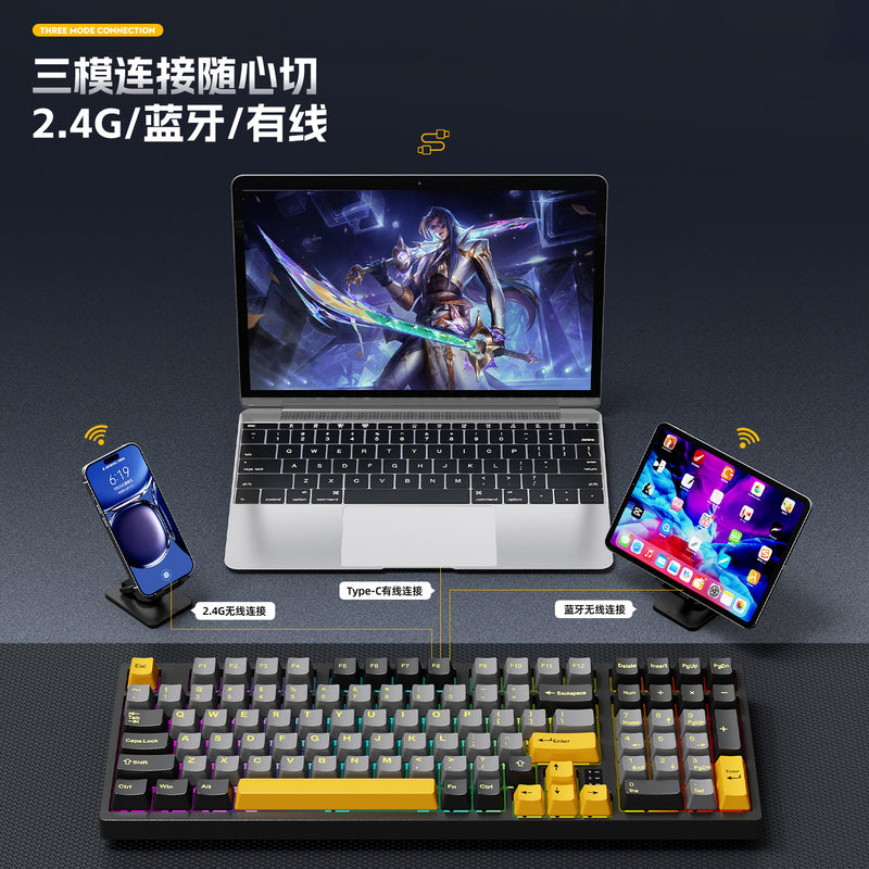Cracked K98 Customized Mechanical Keyboard E-Sports Office Game Hot-Swappable Rgb Wireless Bluetooth Three-Mode Keyboard