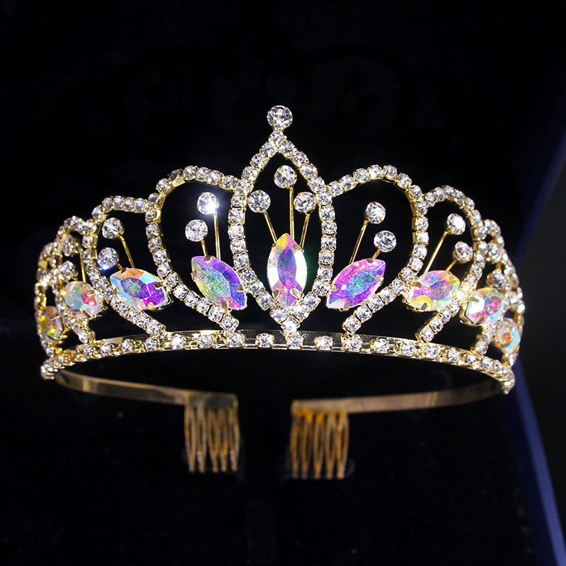 European and American rhinestone wedding bride crown fashion metal wedding beauty pageant hairband girl crown headdress manufacturers wholesale