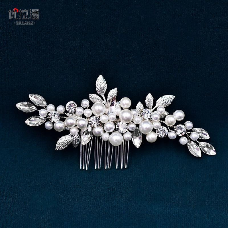 Youlapan Hp596 European and American Fashion Bridal Hair Comb Hand-Beaded Alloy Leaf Hair Accessories Hair Styling Accessories