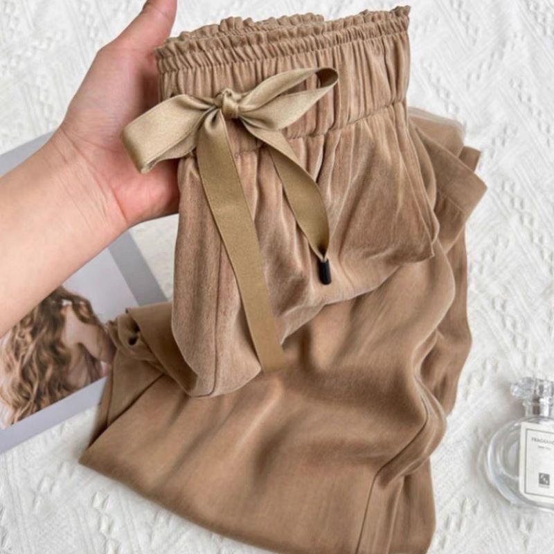 Purple Ice Silk Cool Acetic Acid Satin 2025 Summer Thin Wide Leg Pants Women's Straight Loose Dosing Casual Pants