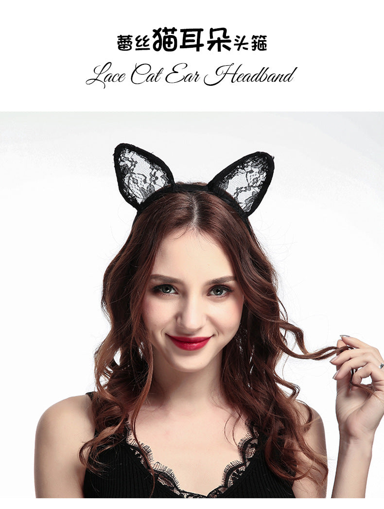 Sexy accessories new lace cat ears black headband mask ball party photography Halloween headdress