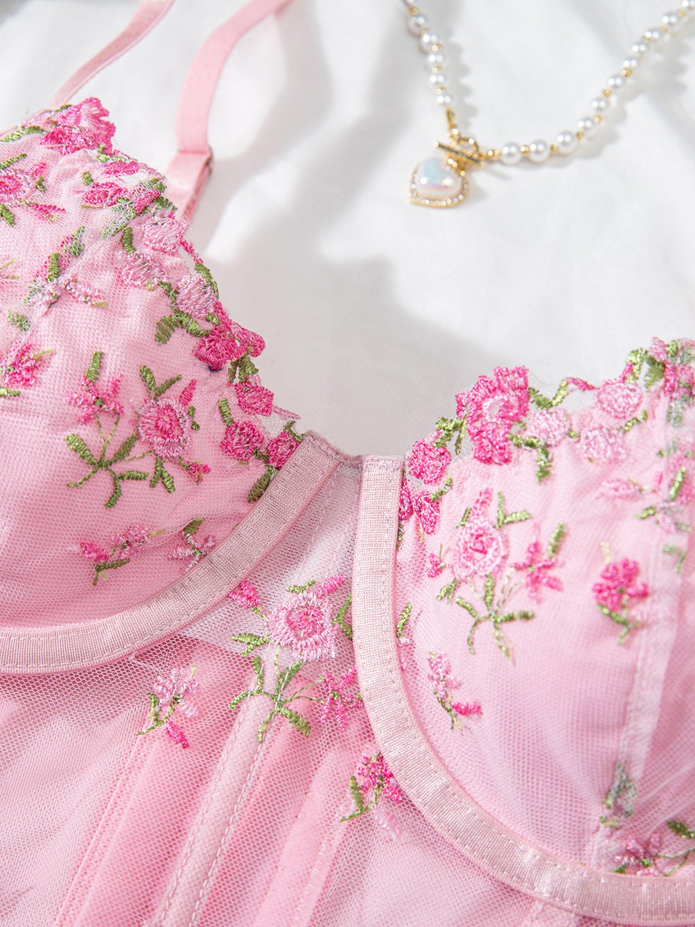 Cross-border Explosions Embroidered Floral Small Sling Fishbone Three-breasted Adjustable Corset Jacket INS Style