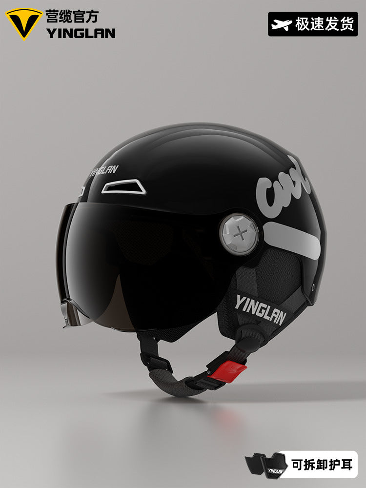 Camp cable helmet female electric car 3c new national standard four seasons universal battery car motorcycle male retro helmet half winter