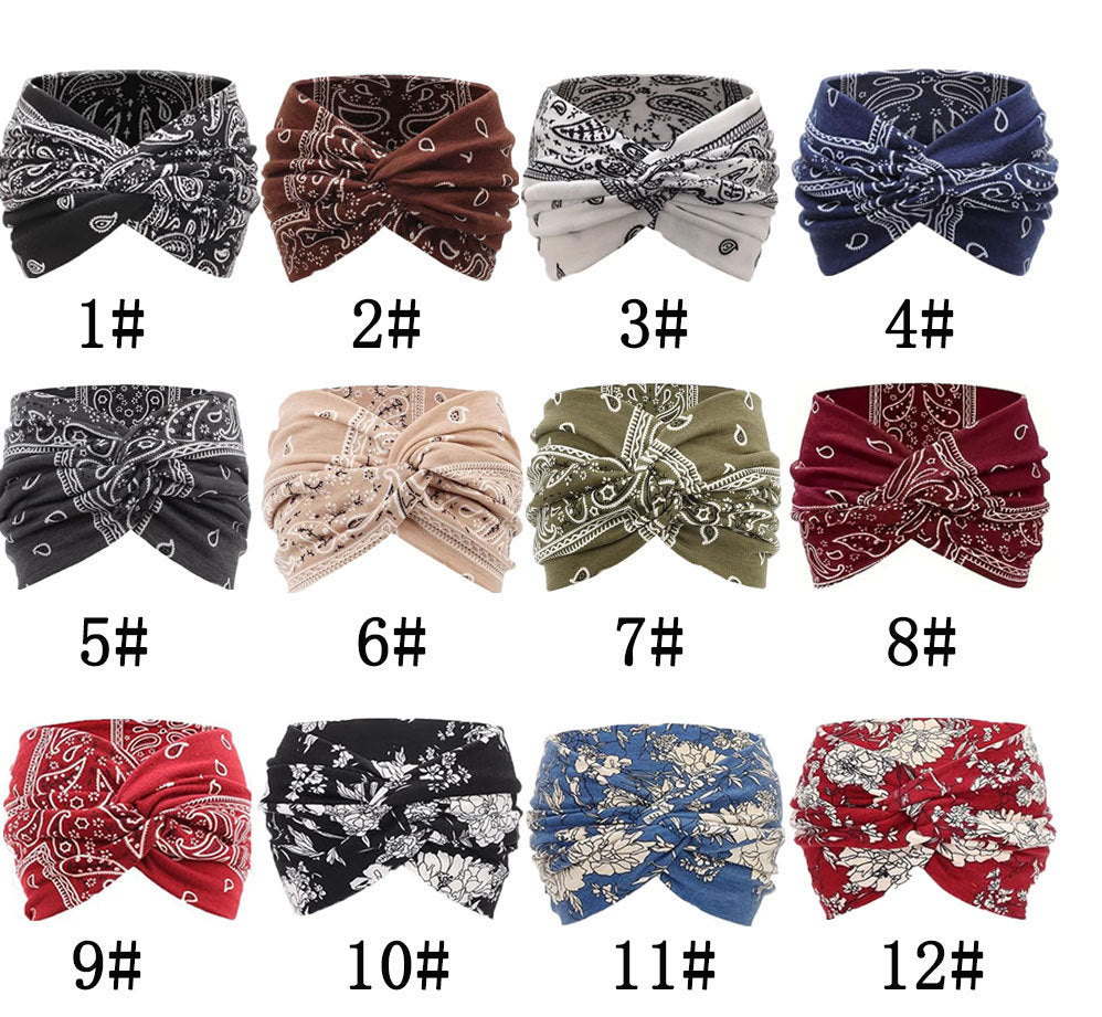 Bohemian Yoga Sports Headband Women's Elastic Non-Slip Wide Headband Exercise Running Sweat-Absorbent Women's European and American Headband