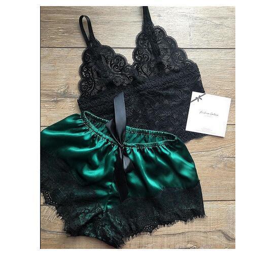 Summer Women's Silk Sling Princess Pajamas Sexy Temptation Two-piece Underwear Nightwear Home Clothes