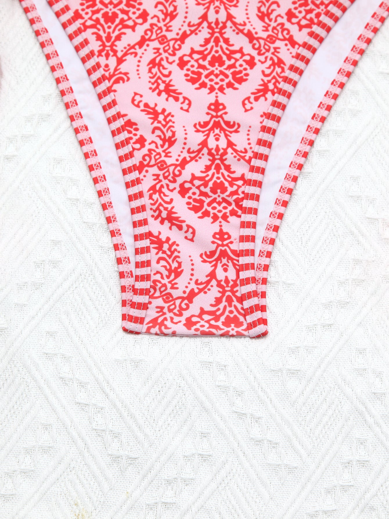 New Ins Style Sweet Pure Desire Style Bow Floral Stripe Split Double-Sided Swimsuit Women Bikini Sexy