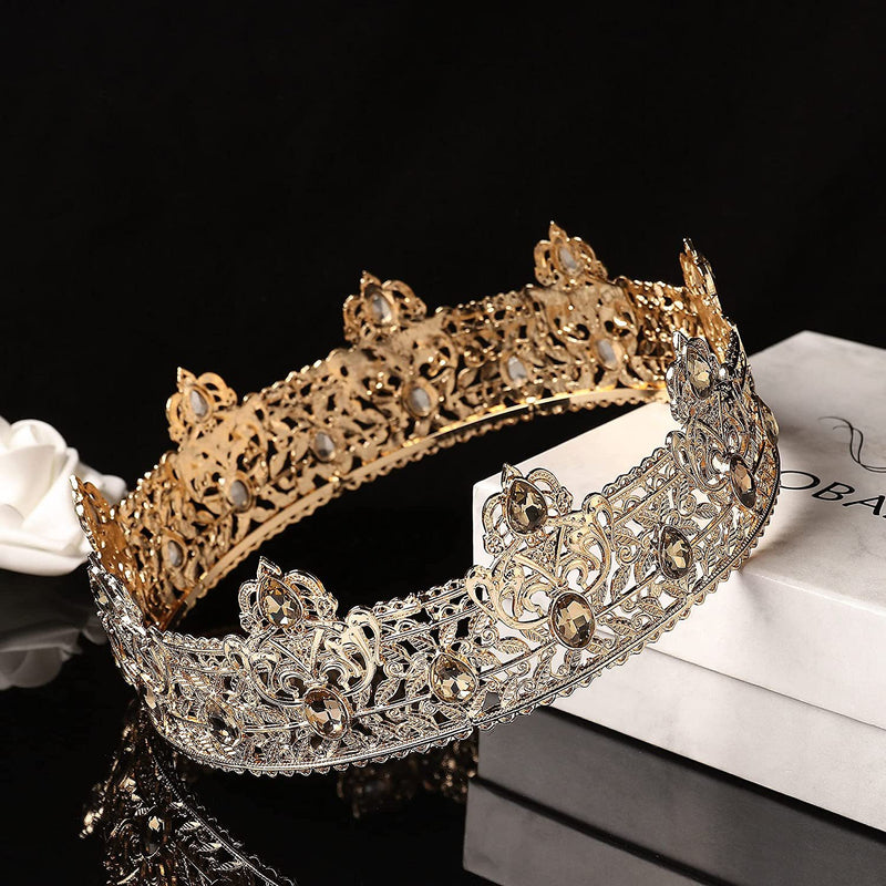 Men's golden king crown headdress adult birthday crown stage opera performance unisex round crown wholesale