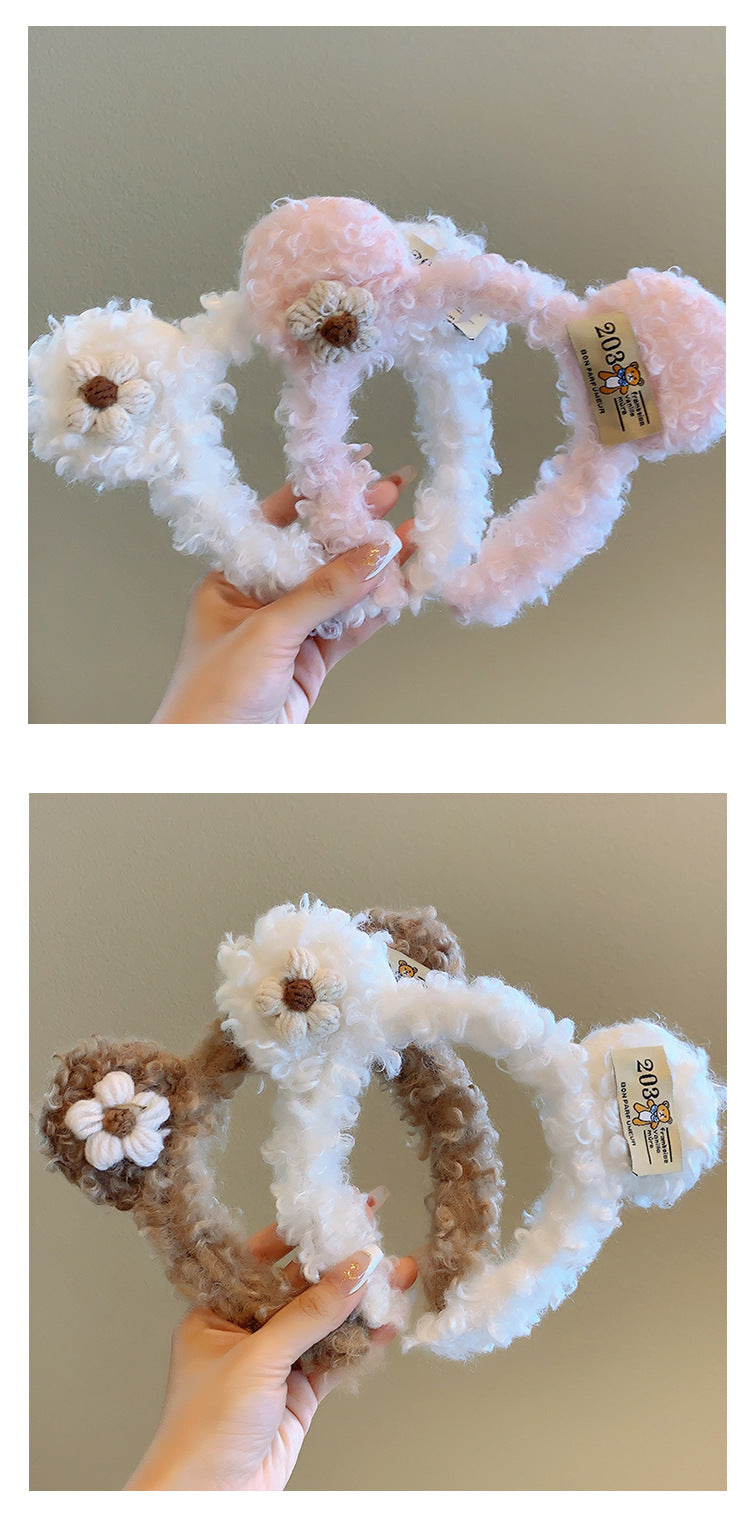 Bow cat ears plush headband face washing hair pressing non-slip headband sweet cute hair bundle children hairpin headdress