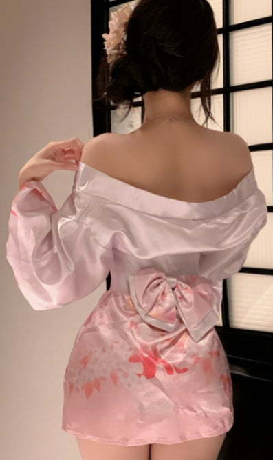Diyi Miao Si Sexy Lingerie Deep V Floral Fox Dream Two-Dimensional Open-Front Japanese Retro Style Kimono Set A515