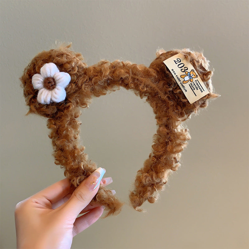 Bow cat ears plush headband face washing hair pressing non-slip headband sweet cute hair bundle children hairpin headdress