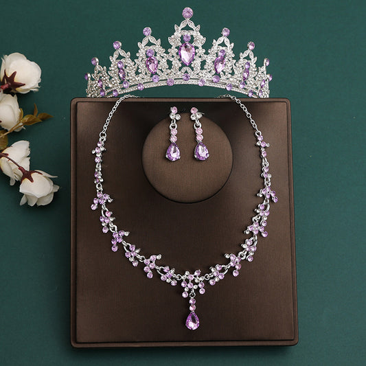 2024 New Bridal Headwear Three-Piece Crown Necklace Set Wedding Hair Accessories Wedding Accessories Jewelry Korean Style