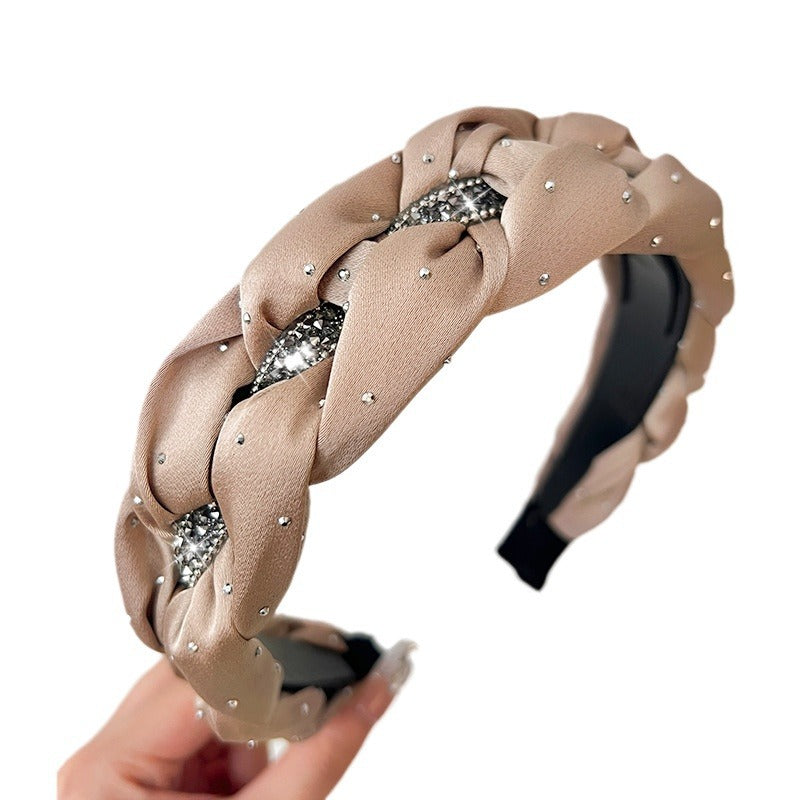 Black Rhinestone Twist High Crown Headband for Women, Versatile Hair Accessory for Going Out, Face Washing Headband