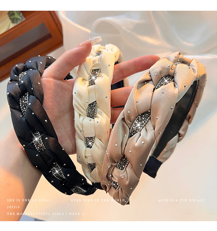 Black Rhinestone Twist High Crown Headband for Women, Versatile Hair Accessory for Going Out, Face Washing Headband