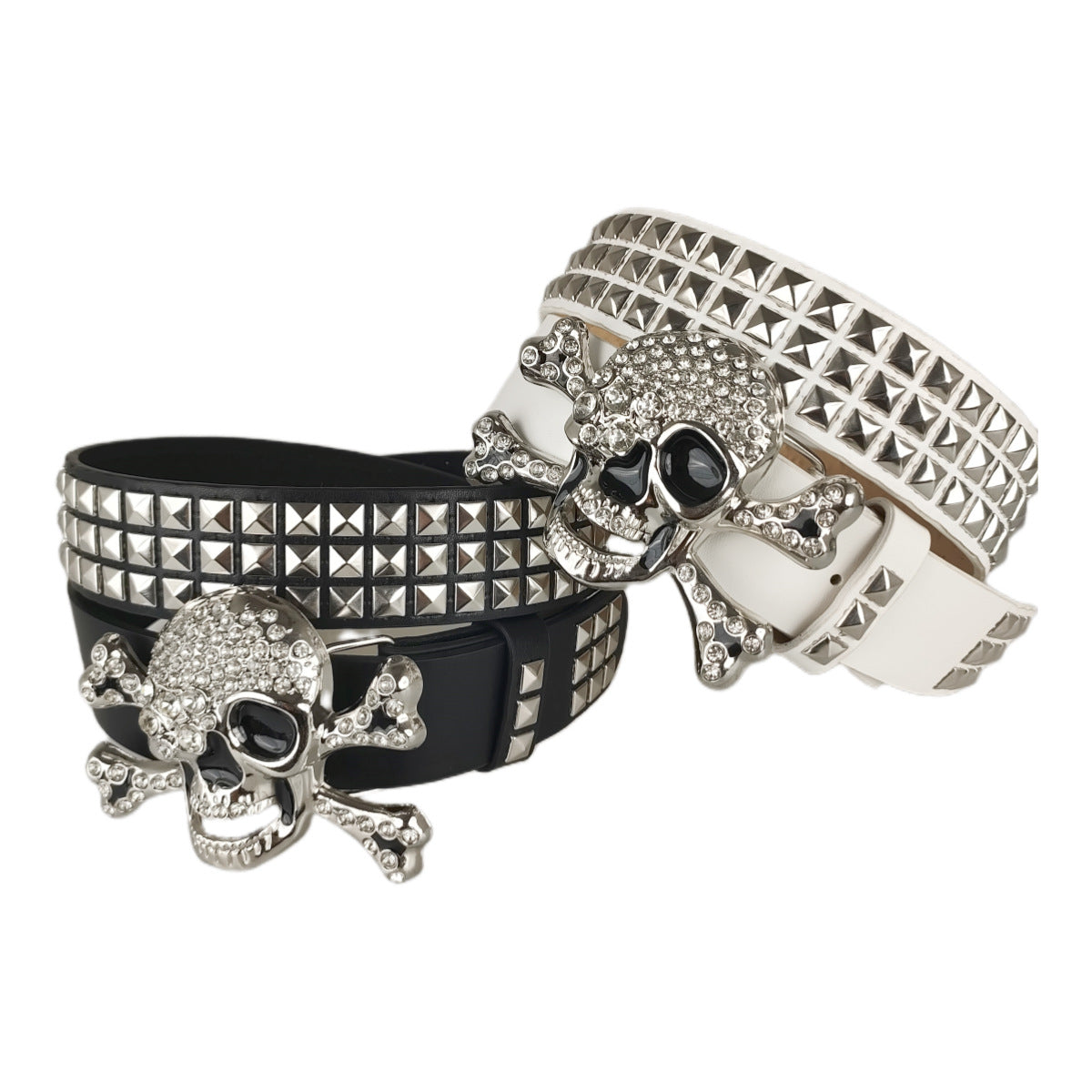 Big Skull Hip Hop Alloy Rivet Square Beads Pyramid Distinctive Belt Women's All-match Decorative High-grade Sense Belt