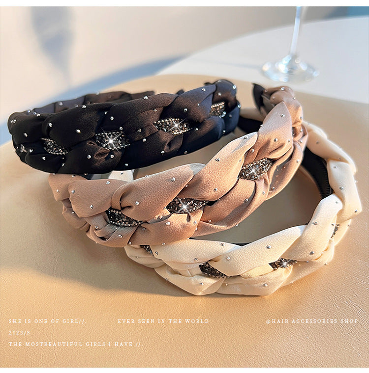 Black Rhinestone Twist High Crown Headband for Women, Versatile Hair Accessory for Going Out, Face Washing Headband