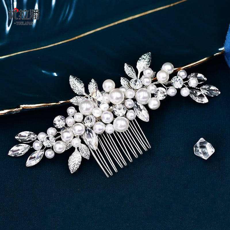 Youlapan Hp596 European and American Fashion Bridal Hair Comb Hand-Beaded Alloy Leaf Hair Accessories Hair Styling Accessories
